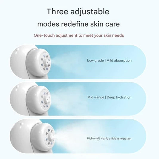 Handheld facial mist sprayer with nozzle head and three mode indicator