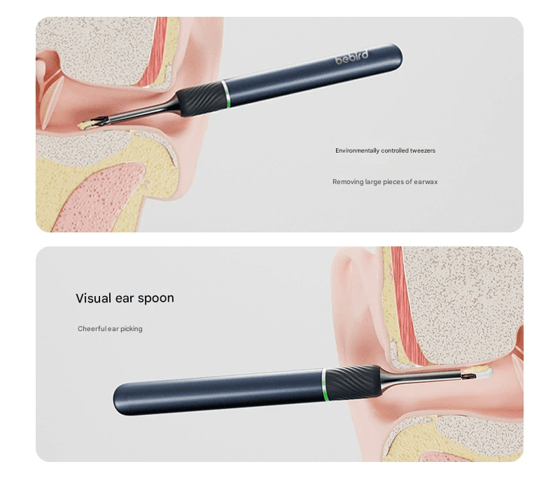 Black ear endoscope tool with visual spoon for ear cleaning