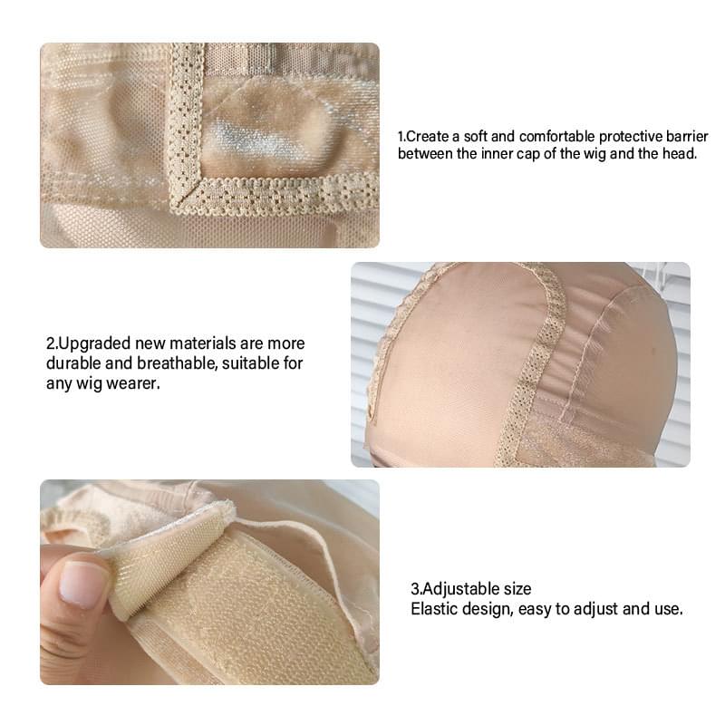 Wig cap fabric close-up showing breathable mesh and reinforced stitching