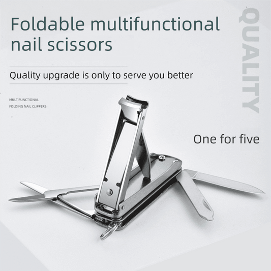Foldable multifunction nail scissors and clipper tool with multiple nail tools