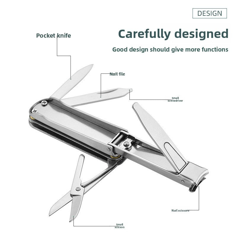 2-PCS Red 5-in-1 Foldable Stainless Steel Nail Clipper Multitool Keychain with Knife Scissors and File Portable Pocket Manicure Set