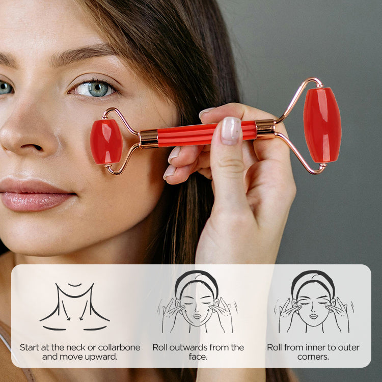 White Dual-Head Resin Facial Roller and Heart-Shaped Gua Sha Set for Home SPA Skincare and Face Neck Massage