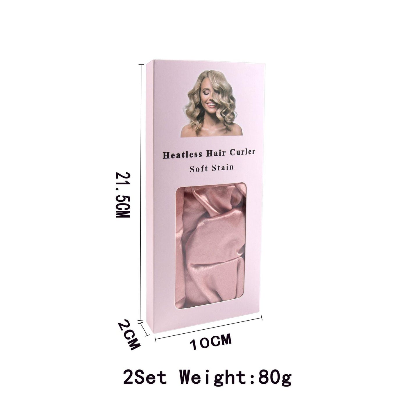 Pink heatless hair curler set box with satin ribbon window