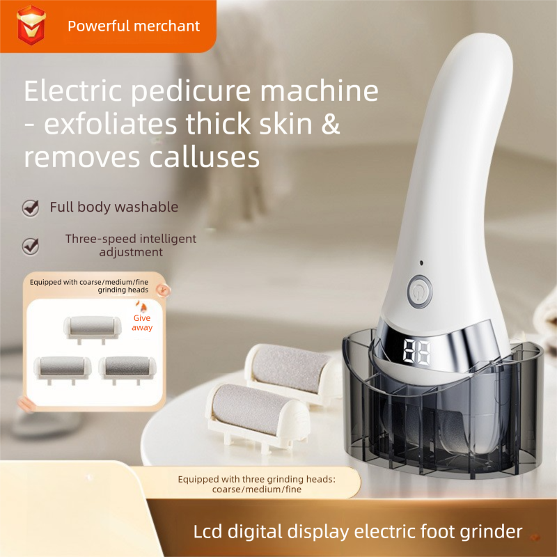 Electric Foot File with 3-Speed Adjustable Motor – Waterproof Callus Remover for Smooth, Soft Feet with LED Display and Replaceable Grinding Heads