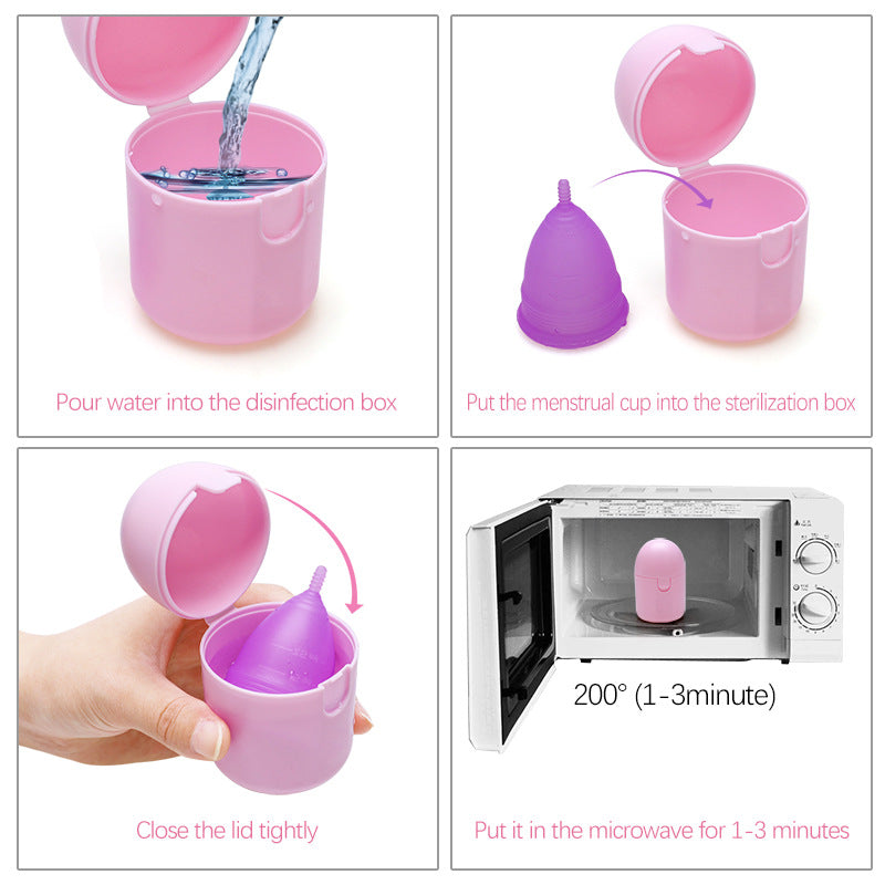 2PCS Reusable Medical Grade Silicone Menstrual Cup(XS Size) & 2PCS Matching Sterilizer Box - Microwave Safe Disinfector Case, Heat Resistant 130°C (Blue Set)