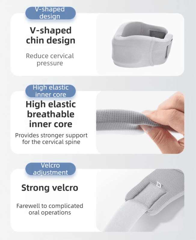 Light blue cervical collar with velcro closure and perforated cushioned inner core