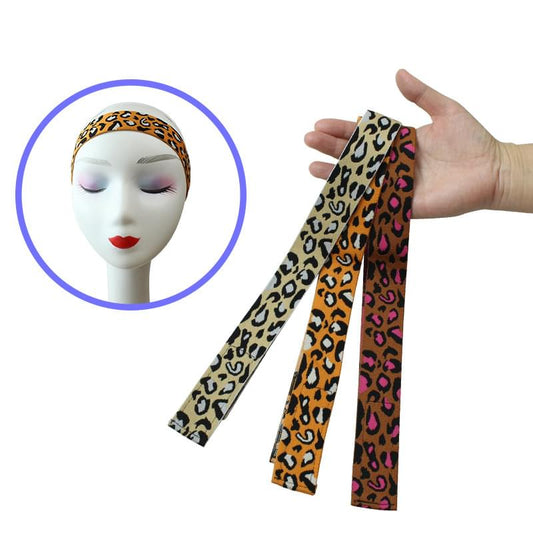 Leopard print wig grip bands, adjustable elastic straps with black ends