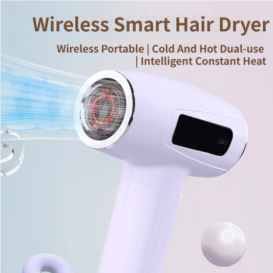 Cordless hair dryer in white with black vent and digital display window