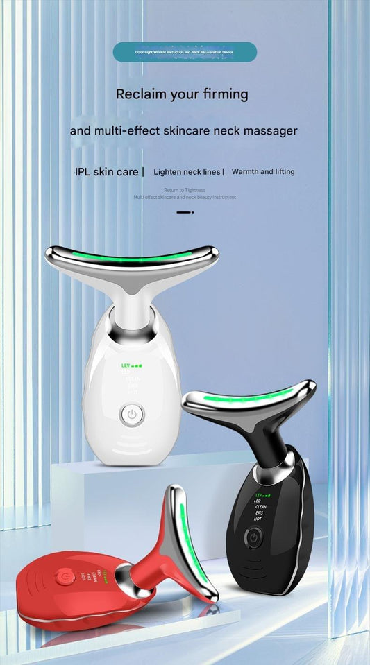 Light therapy neck massagers set with white and dark handles and green LEDs