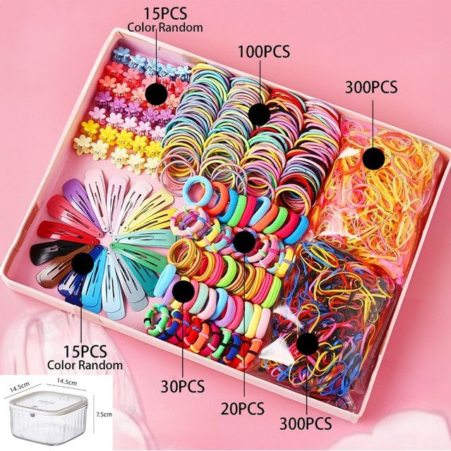 895-Piece Cute Hair Accessories Gift Set with Elastic Rubber Bands & Hair Clips Organizer Box - Perfect Gift for Girls