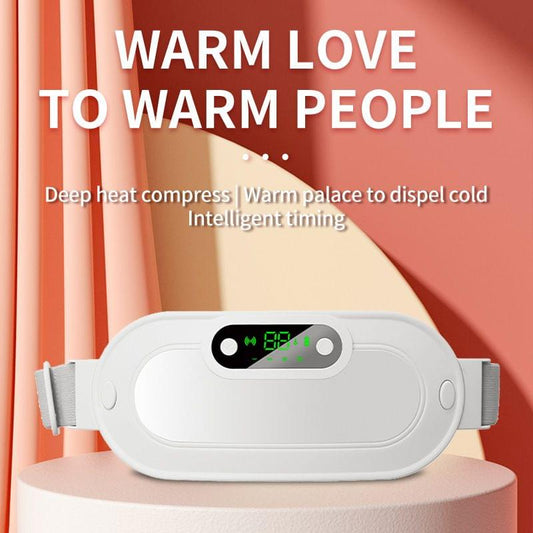 White heating waist belt massager with control panel and gray fastening strap
