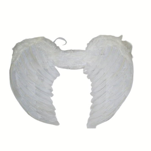 Feather angel wings, white, large double wings with feathered scalloped edges