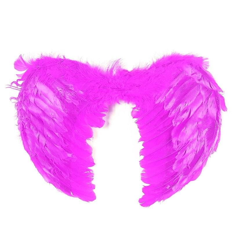 Purple feather angel wings, layered fluffy feathers with curved edges
