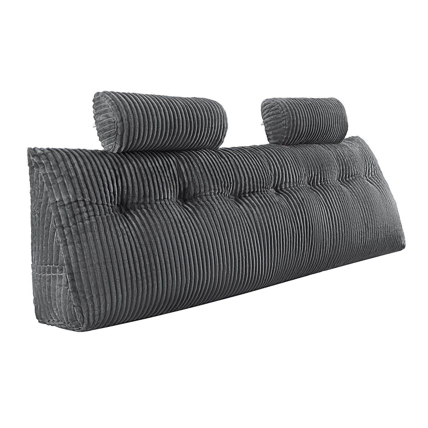 Headboard Pillow, King Size Wedge Headboard Pillow with 2 Side Pockets and 2 Headrests, Bed Wedge Pillow with Washable Flannel Cloth, for Reading, Gaming, Resting, Working in Bed, Grey