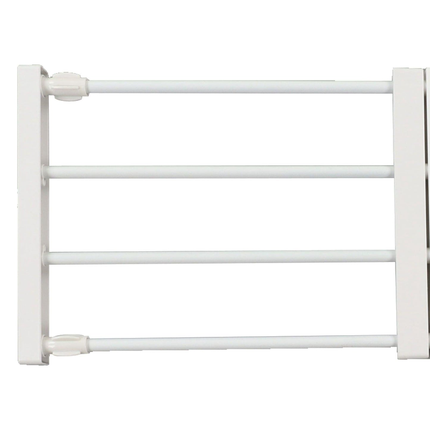 White extendable wardrobe partition rod with three horizontal bars