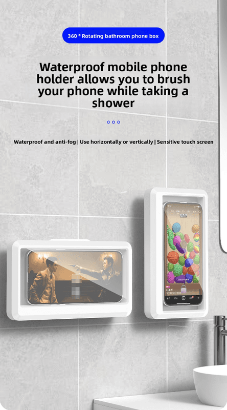 White 360 rotating waterproof phone holder with phone inside wall mount case