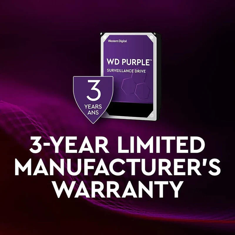 WD Purple 10TB Surveillance Hard Drive | WD101PURP – 3.5” SATA, AI-Optimized, 64-Camera Support, 550TB/Year Workload, 3-Year Warranty
