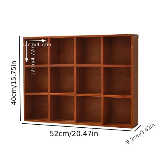 Wood storage cabinet organizer with compartment grid and open front