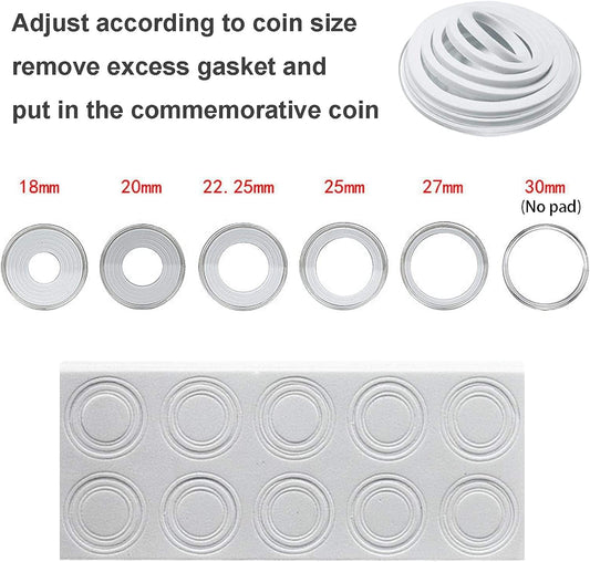Coin capsule ring inserts in assorted sizes for adjusting coin fit