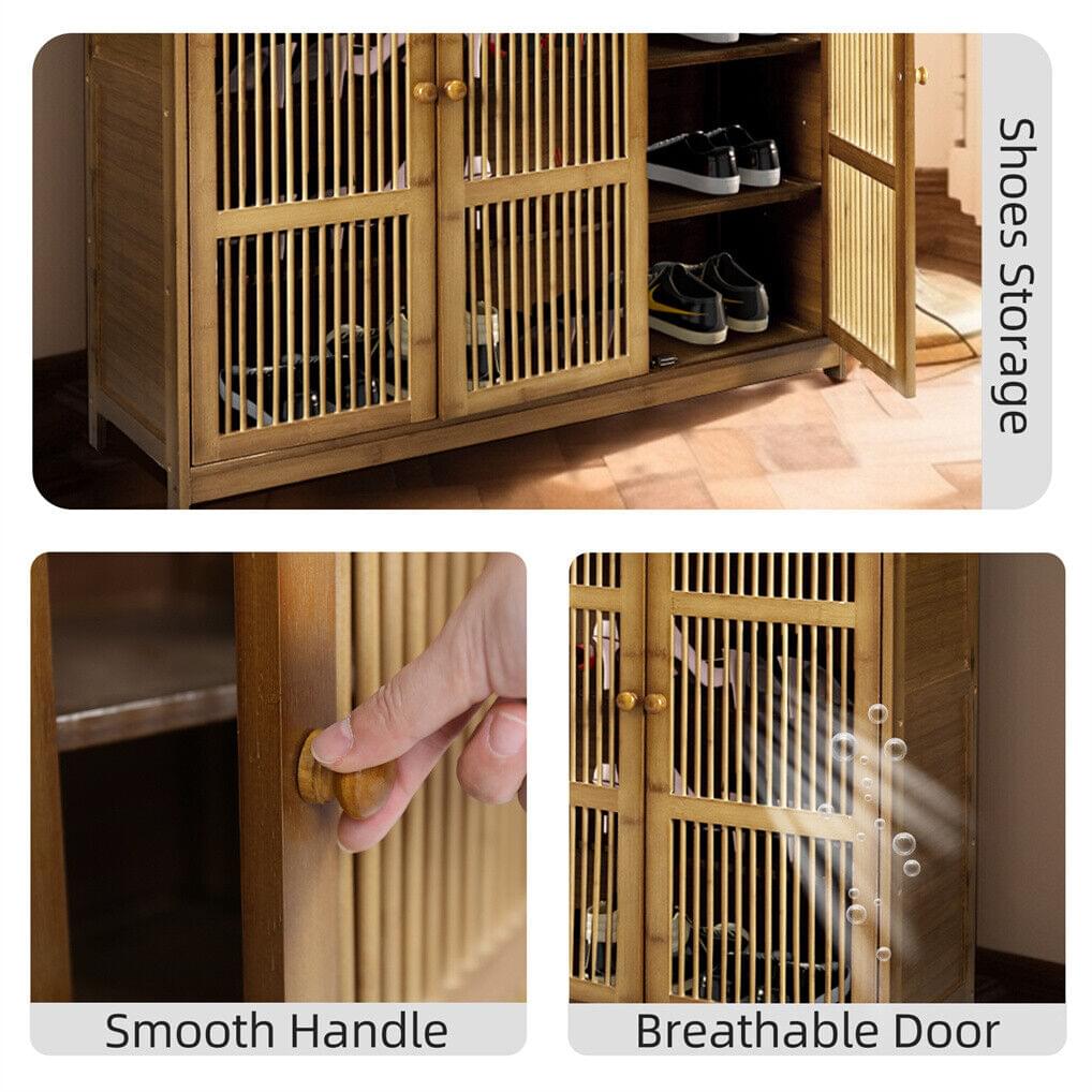 Wooden shoe rack cabinet with smooth handle and breathable slatted doors