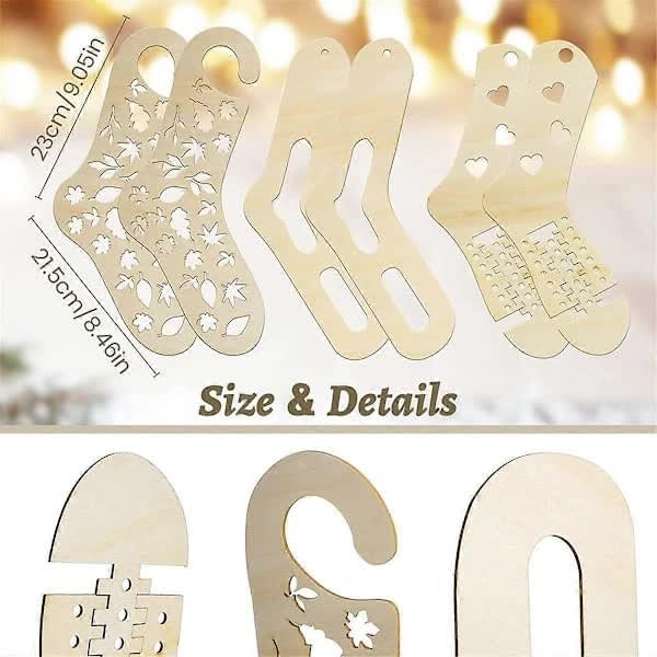 Wooden sock blockers with floral cutouts and shaped openings, adjustable pale wood