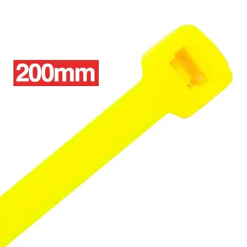 CABAC Releasable Cable Ties – 200mm x 4.8mm, UV-Stabilised Yellow Nylon, Packet of 100 | CT200YL | Durable, Reusable, Colour-Coded PA66 for Outdoor & Indoor Use