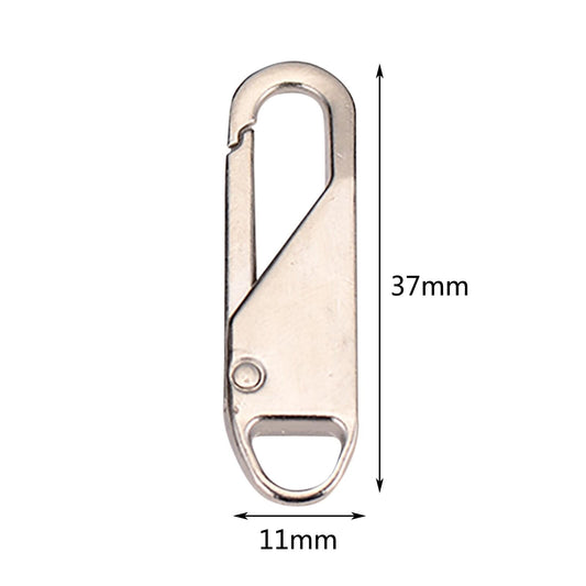 Metal zipper pull tab with oval loop, single piece (37mm x 11mm)