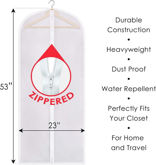 Large zippered garment bag with visible zipper front and hanging hanger