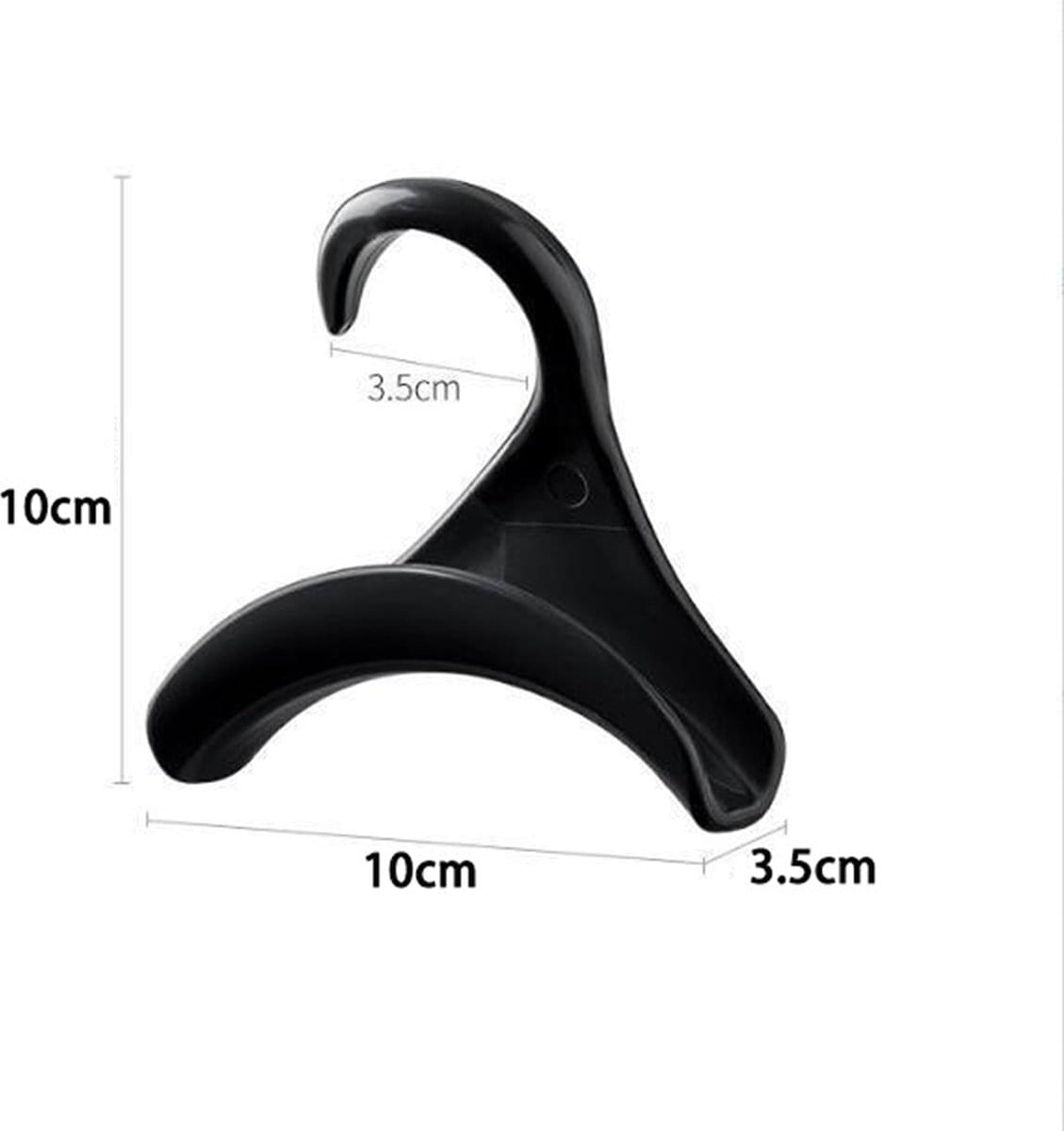 Black curved hanger hook size diagram, 10 cm height and width markings