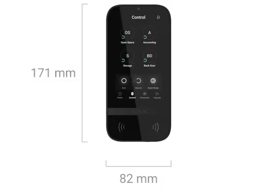AJAX#81718 Ajax Superior KeyPad TouchScreen Fibra Wired Touchscreen Keypad with Contactless Access – White / Black