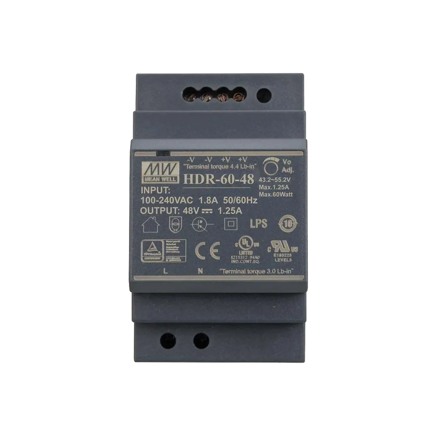 HDR-60-SPEC Power Supply Unit for Akuvox NS-2 – 54VDC 1.25A Output, 100–240VAC Input, DIN Rail Mountable