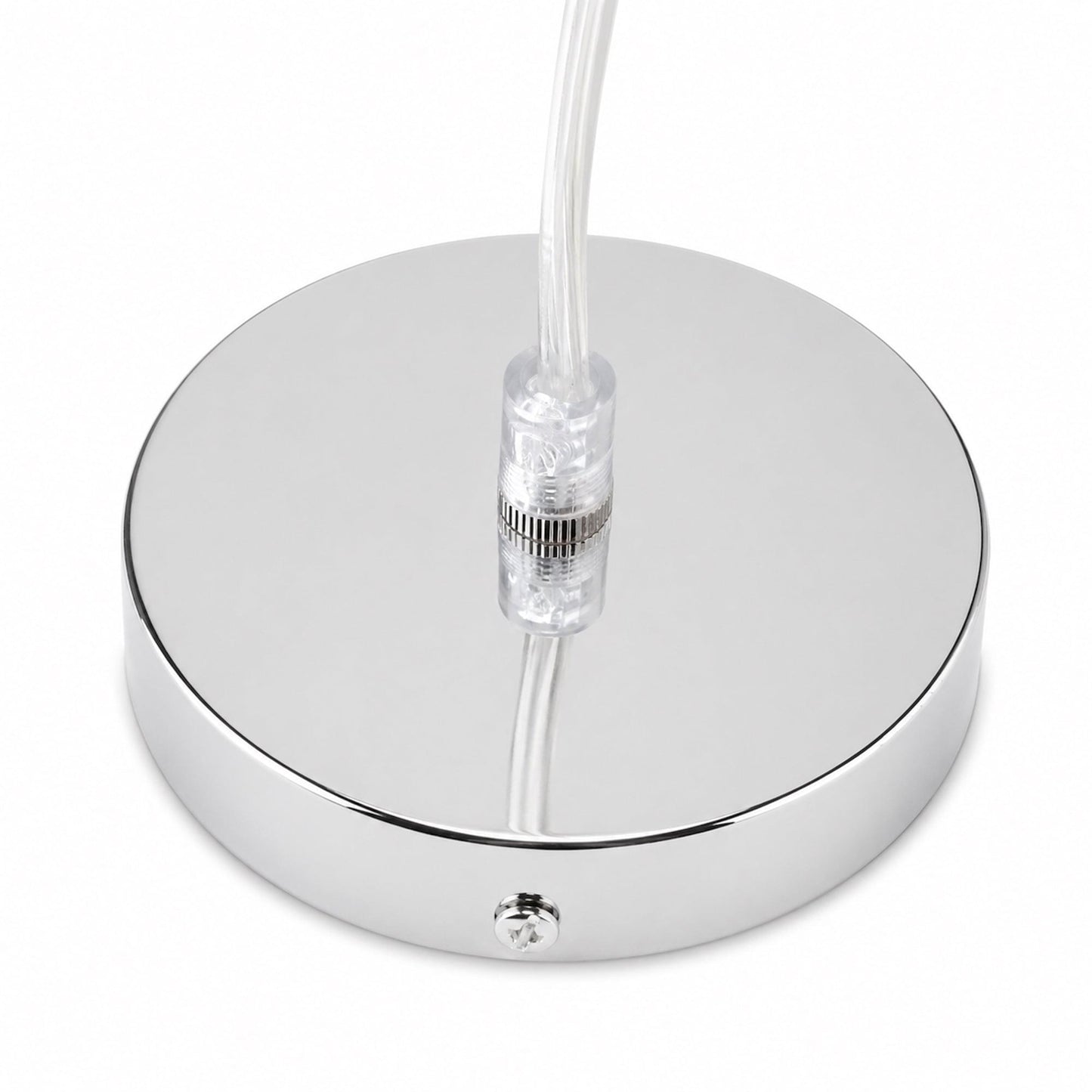 Chrome ceiling canopy with clear mounting tube for a pendant light