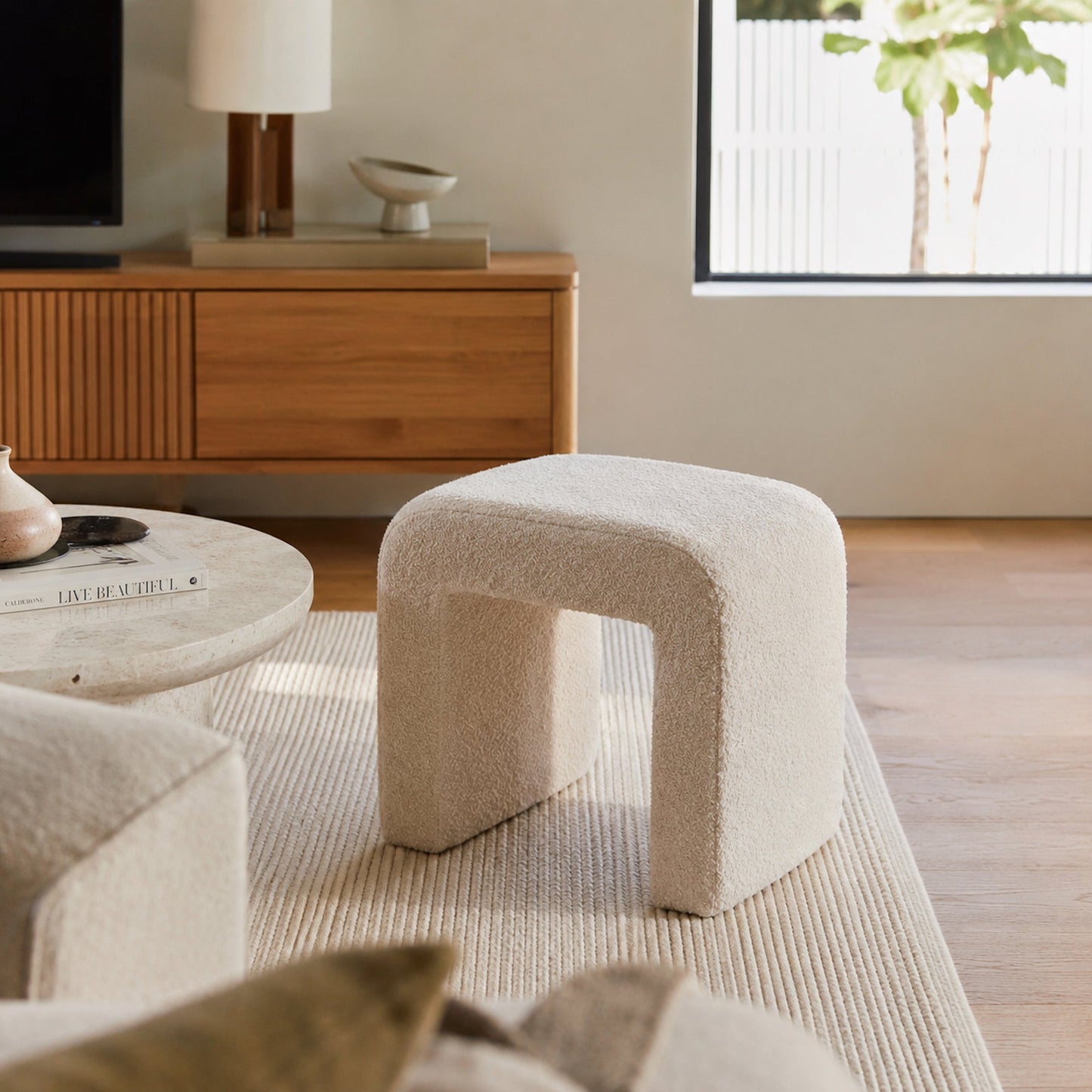 Denver Modern Boucle Stool - Champagne