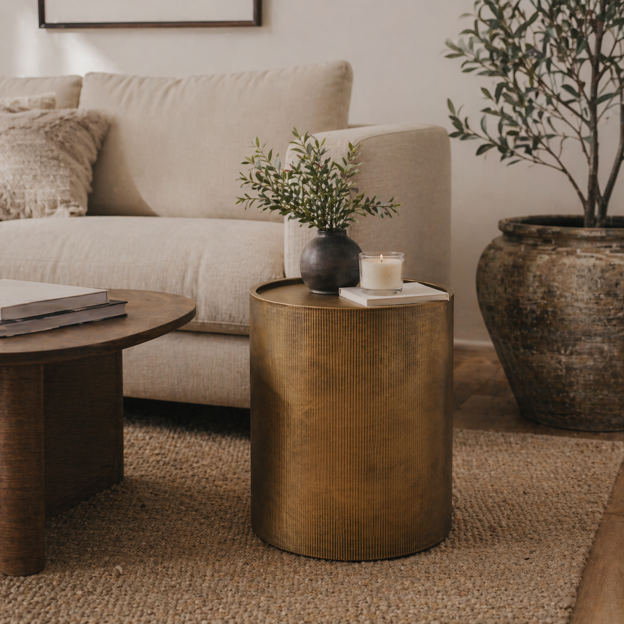 Felix Ribbed Barrel Side Table - Brass