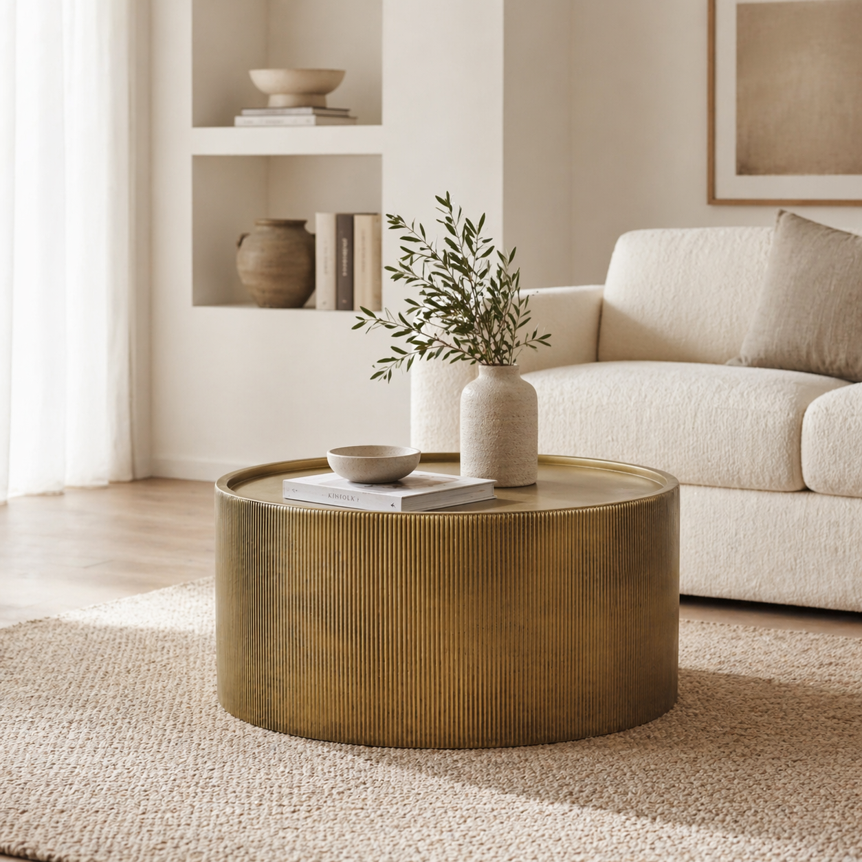 Felix Ribbed Barrel Coffee Table - Brass
