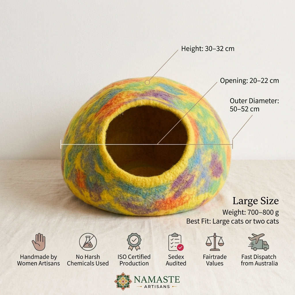 Rainbow Yellow Wool Cat Cave Bed
