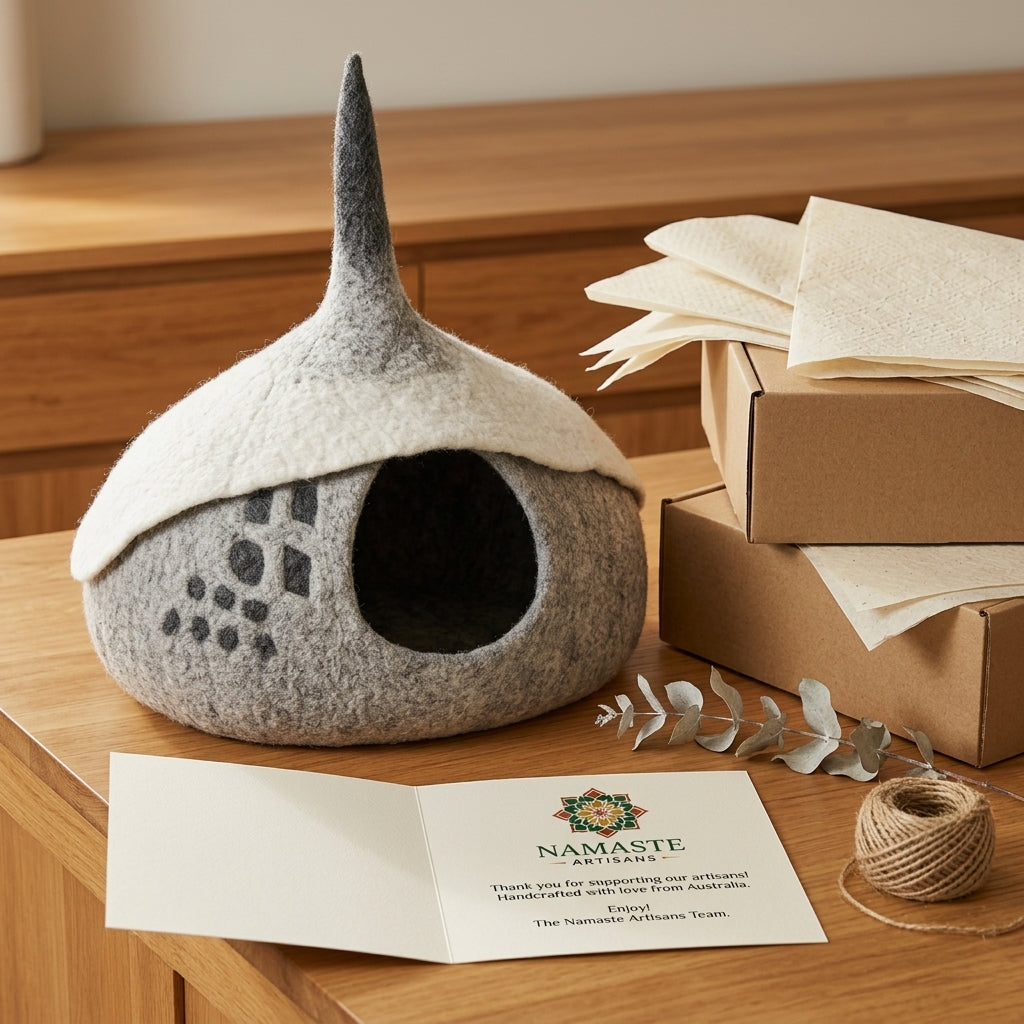 Woodland Acorn Wool Cat Cave Bed