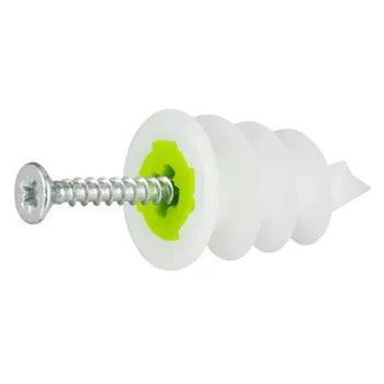 GRIPIT TwistIt Self-Drive Plasterboard Anchor – Green – 100 Pack | Holds Up to 20kg | Anti-Overtighten Design – GRIPIT-GREEN-100PK