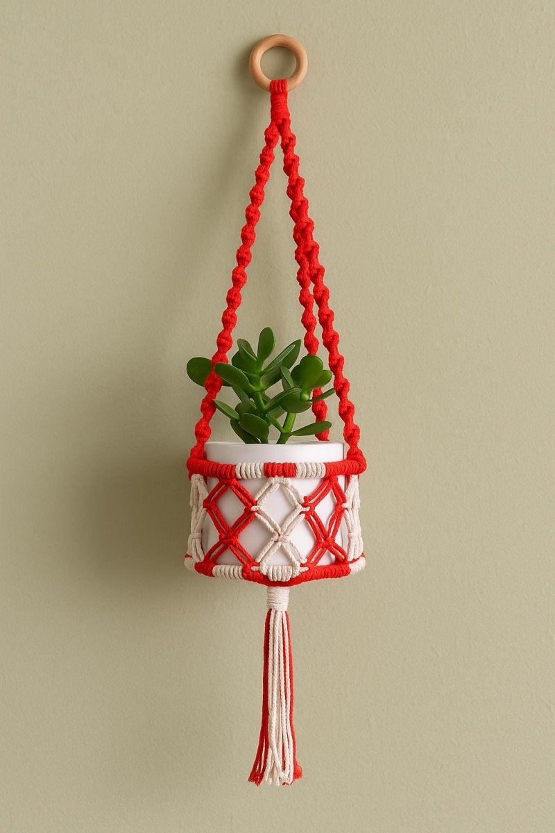 Macrame Hanging Planter with Diamond Lattice Basket