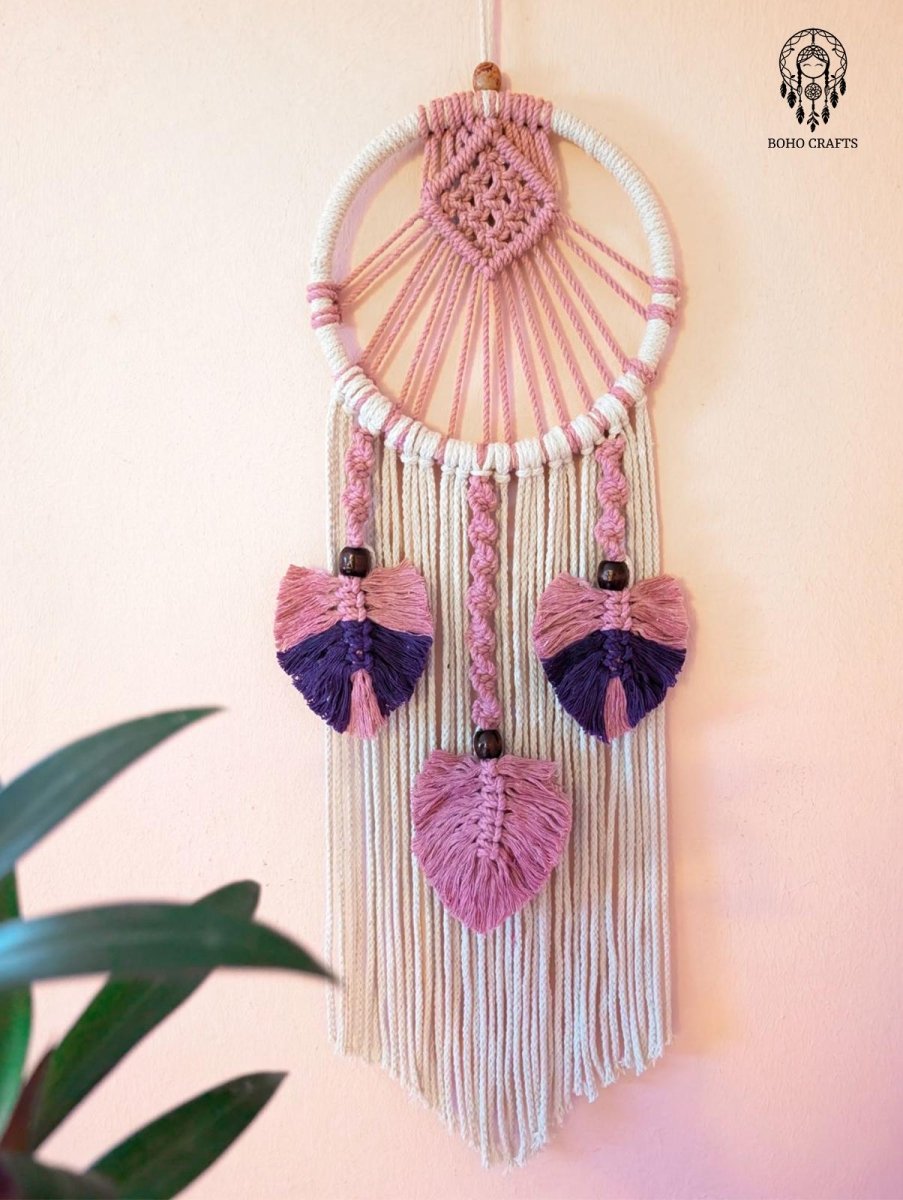 Pink and Purple Leaf Dreamcatcher Wall Hanging