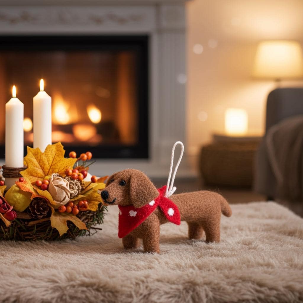 Handmade Wool Felt Dachshund Dog Ornament