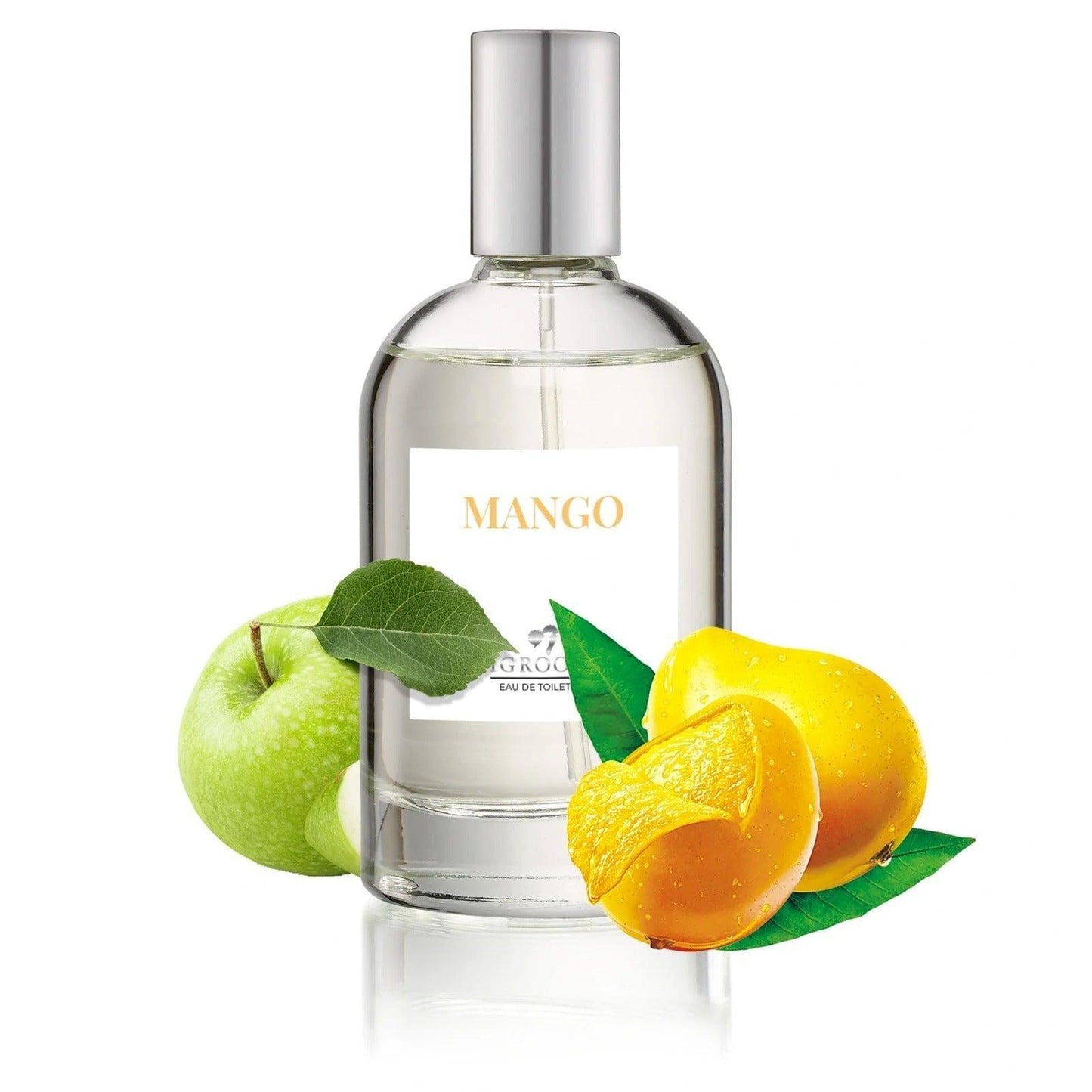 iGroom Mango pet perfume bottle, 100ml with silver cap and citrus fruit accents