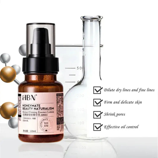 Amber HBN essence lotion bottle with black dropper cap