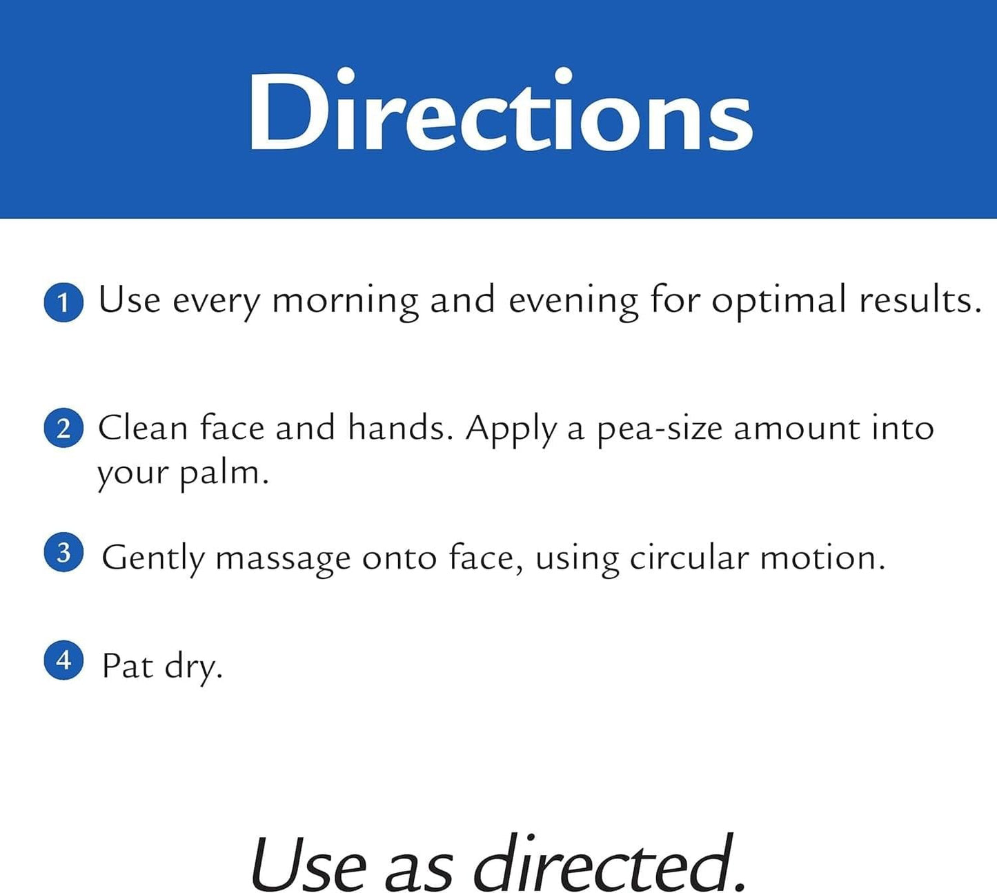 Directions panel for applying lotion: use morning and evening