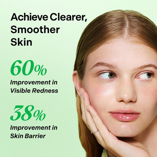 Facial sheet mask application on model, mask residue on cheeks and chin