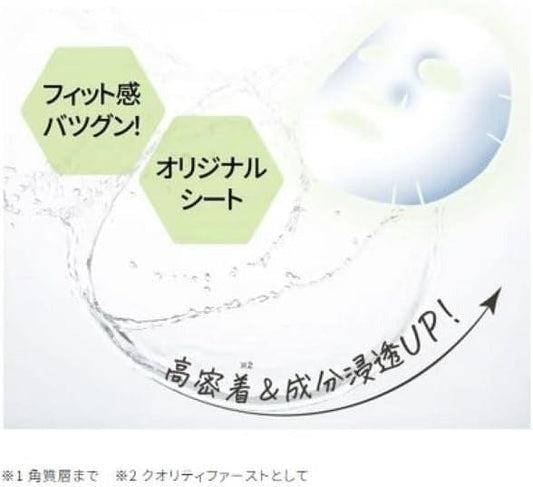 Sheet mask benefit graphic with blue droplet and circular coverage arrows