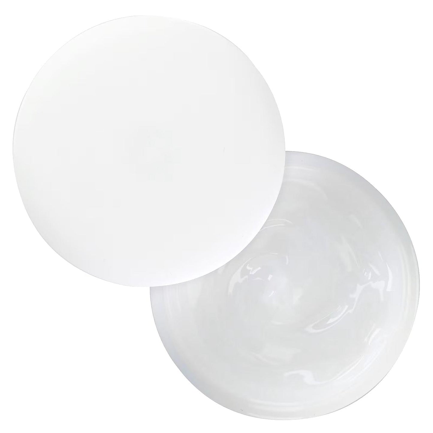 Hydrating cream jar with white lid and clear gel inside, open view