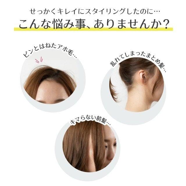 Hair care concern icons and before/after head views in three circle cutouts