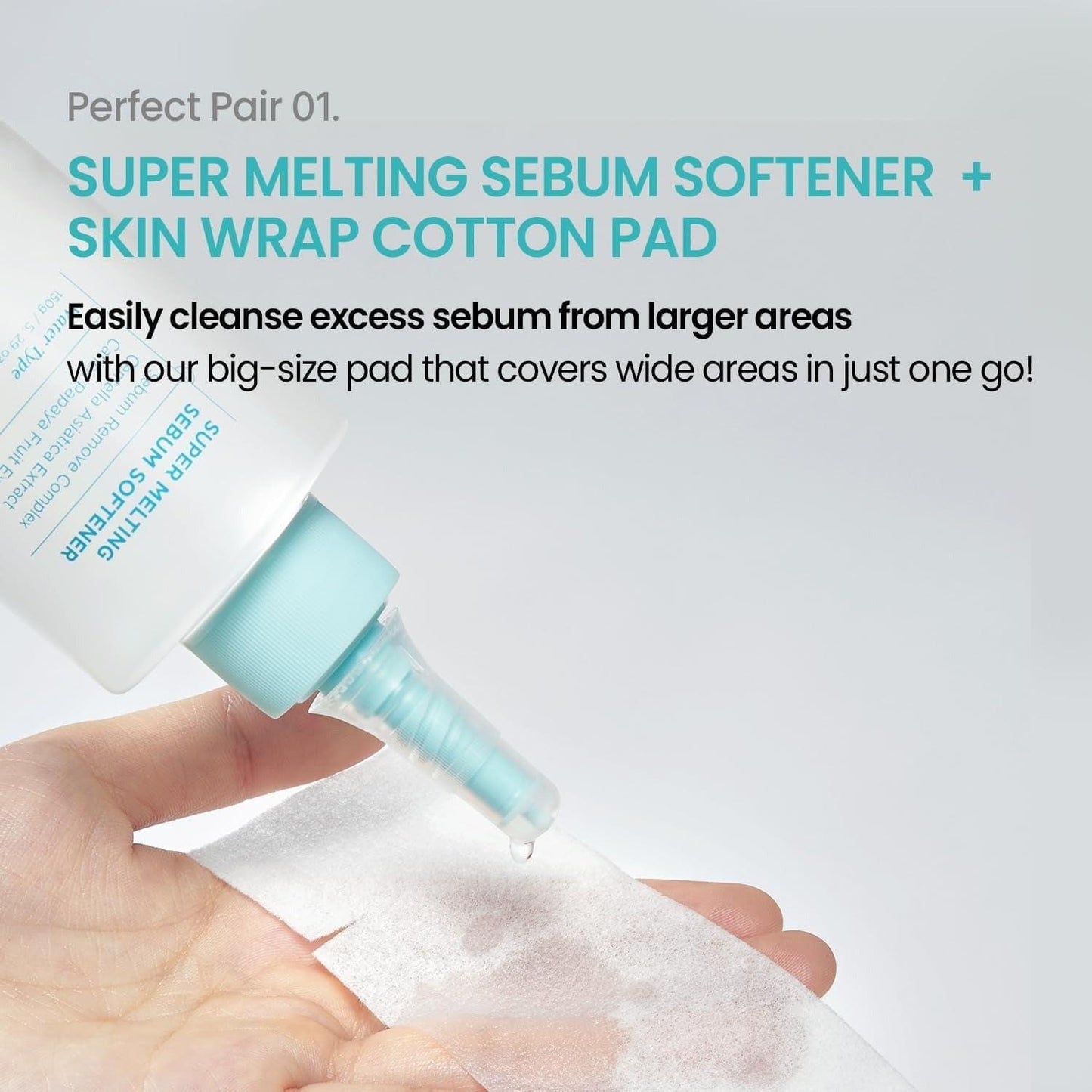 Cotton pad with sebum softener gel dispensed, held for application with hands