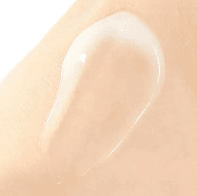 Brightening gel swatch on skin, clear and glossy